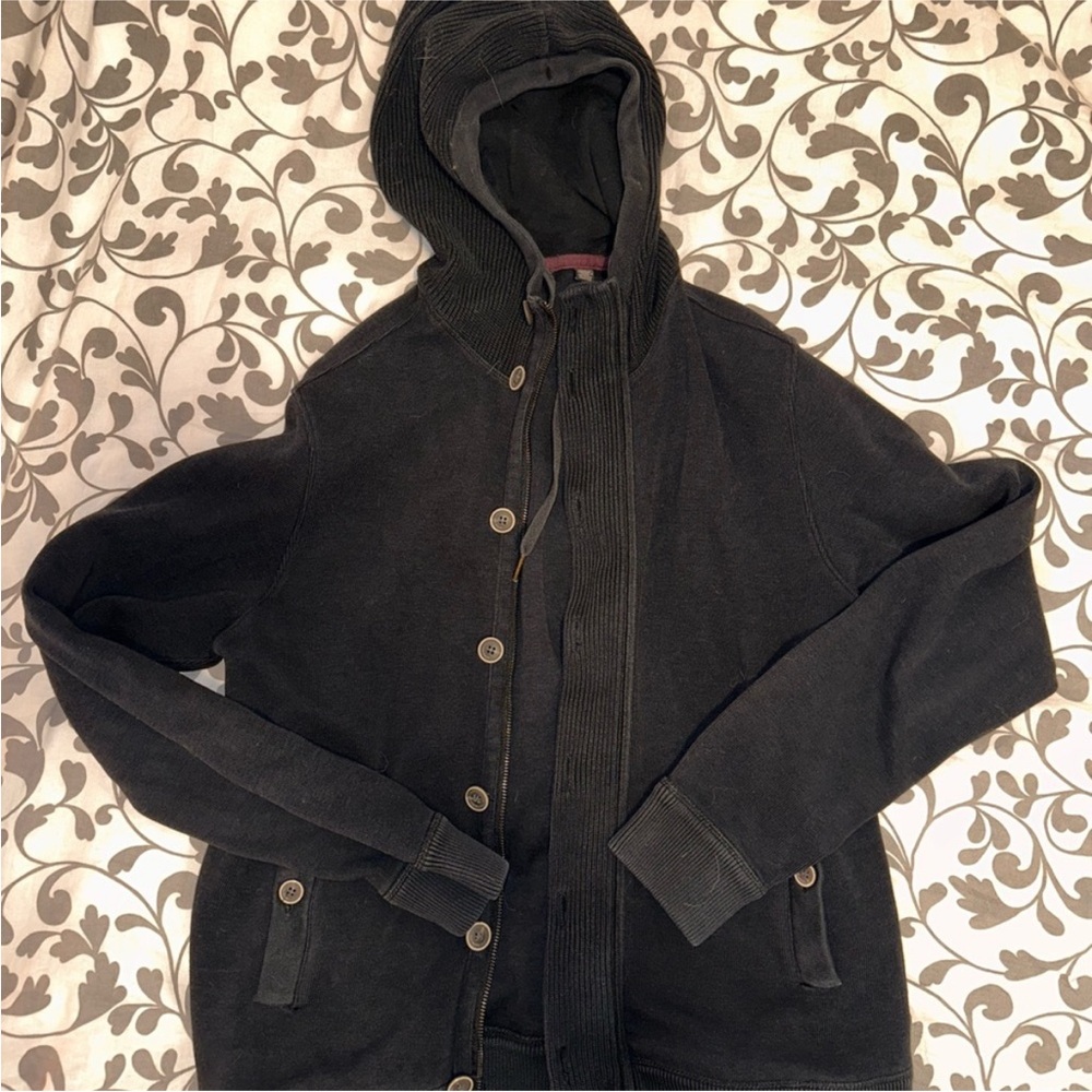 Ted Baker Black Hooded Button-Up/Zip cardigan